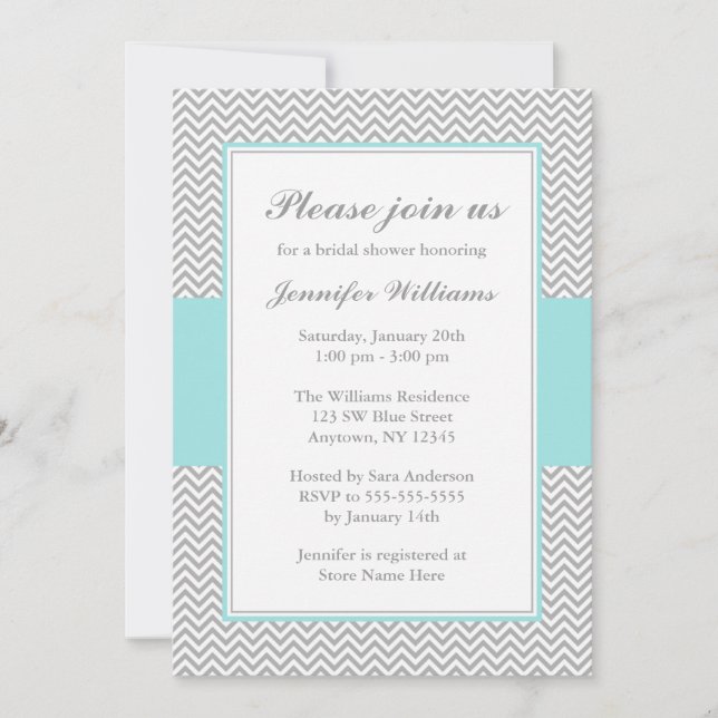Soft Blue and Grey Chevron Bridal Shower Invitation (Front)