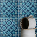Soft Blue and Indigo Symmetrical Geometric Pattern Tile<br><div class="desc">This ceramic tile features an intricate, symmetrical pattern that radiates from the centre, creating a kaleidoscopic effect. The design is complex and meticulously crafted, with shapes that intertwine and overlap, adding a sense of depth and dimension. The colour palette is dominated by various shades of tranquil soft blues and darker...</div>