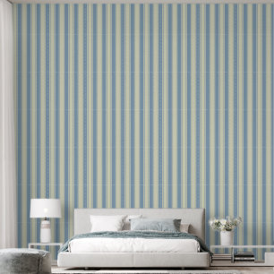 Soft blue and ivory ticking wallpaper