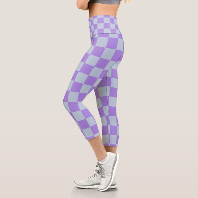 Soft Blue and Lavender Chequered Capri Leggings (Left)