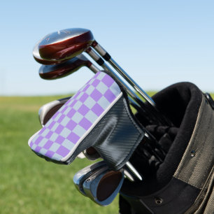 Soft Blue and Lavender Chequered Golf Head Cover