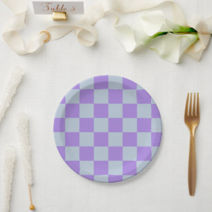 Soft Blue and Lavender Chequered Paper Plate