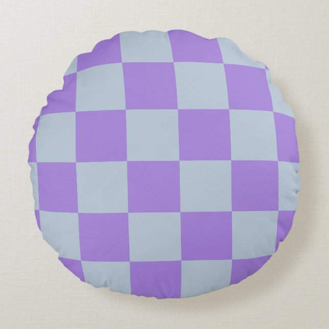 Soft Blue and Lavender Chequered Round Cushion (Front)