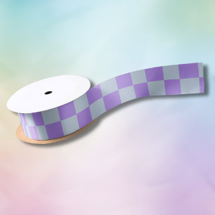 Soft Blue and Lavender Chequered Satin Ribbon