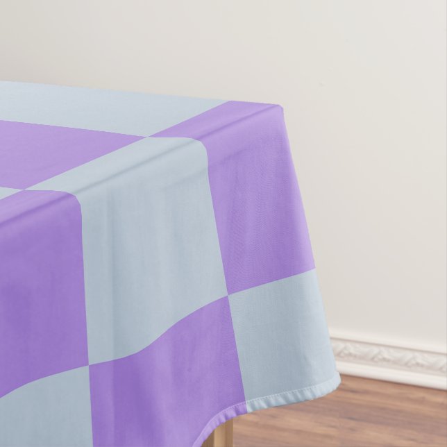Soft Blue and Lavender Chequered Tablecloth (In Situ)