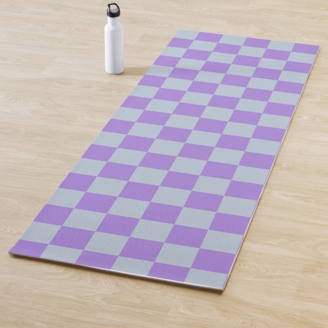 Soft Blue and Lavender Chequered Yoga Mat (In Situ)