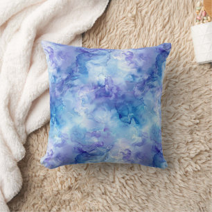 Soft Blue and Lavender Watercolor Marble Cushion