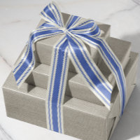 Soft Blue and Off-White Ticking Tape Ribbon