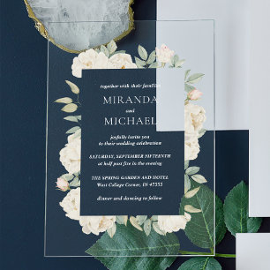 Soft Blue and Pink Flowers Spring Botanical Acrylic Invitations