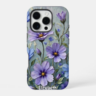 Soft Blue and Purple Floral Painting iPhone 16 Pro Case