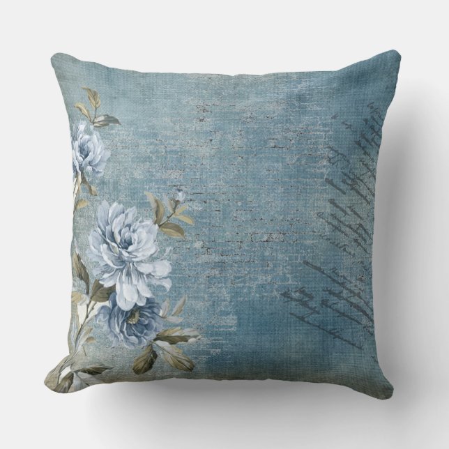 Soft Blue and Roses Throw Pillow (Front)