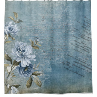 Soft Blue and Roses Throw Pillow Shower Curtain