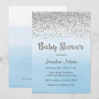 Soft Blue and Silver Baby Shower Invitation