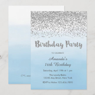 Soft Blue and Silver Birthday Invitation
