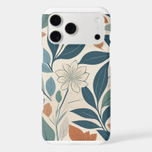 Soft Blue and Terracotta Floral Botanical Pattern