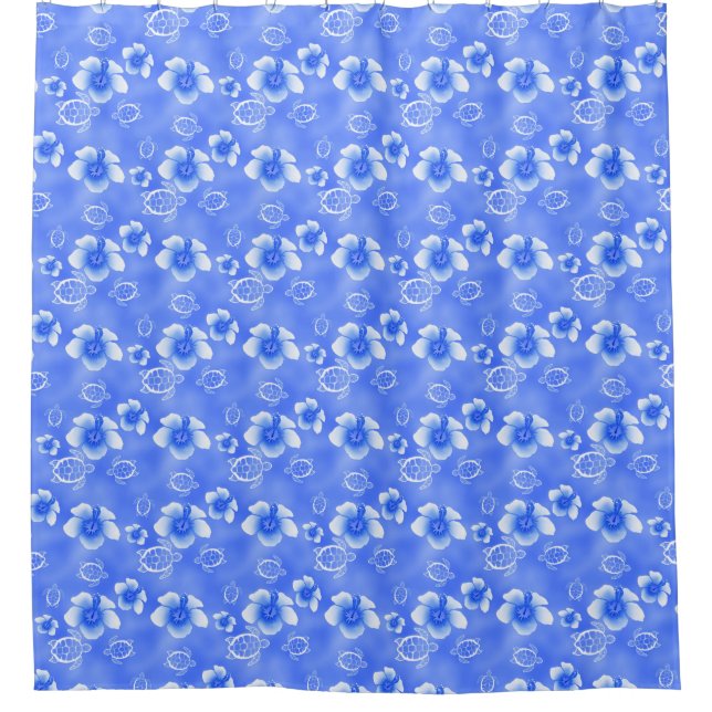 Soft Blue And White Hawaii Turtle Shower Curta Curtain (Front)