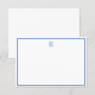 Soft Blue and White Monogrammed Flat Note Card