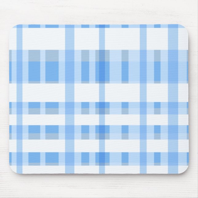 Soft Blue and white Plaid Mouse Pad (Front)