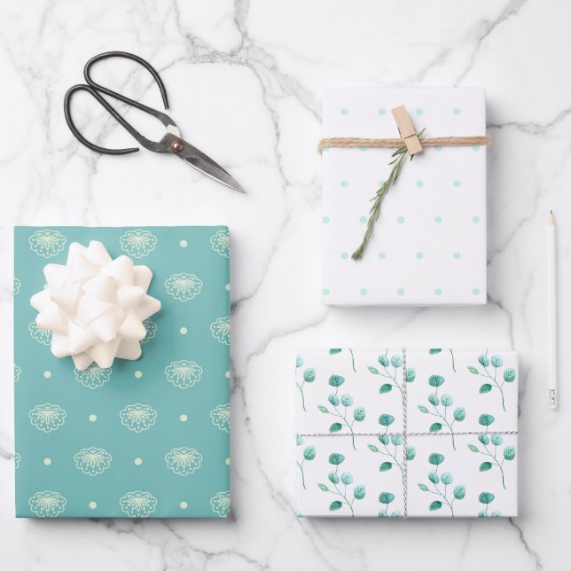 Soft Blue and White Special Occasion Wrapping Paper Sheet (Front)