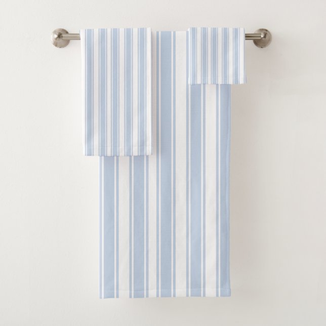 Soft Blue and White Ticking Stripe Bath Towel Set (Insitu)