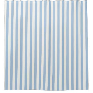 Soft Blue and White Wide Vertical Stripe Shower Curtain