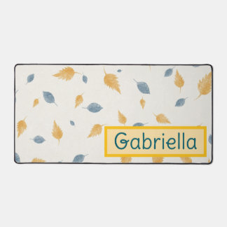 Soft Blue and Yellow Leaves Name Custom  Desk Mat