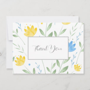 Soft Blue and Yellow Watercolor Motif Thank You Card