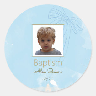 Soft Blue Baptism Sticker with Gold Accents