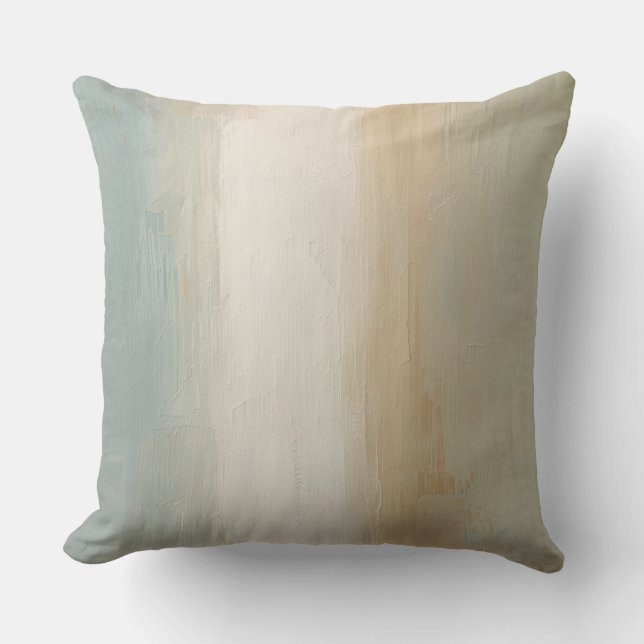 Soft Blue Beige Olive Grey Rustic Abstract Print Cushion (Front)