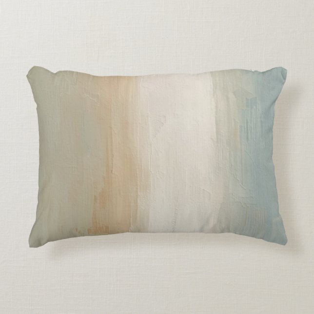 Soft Blue Beige Olive Grey Rustic Abstract Print Decorative Cushion (Front)