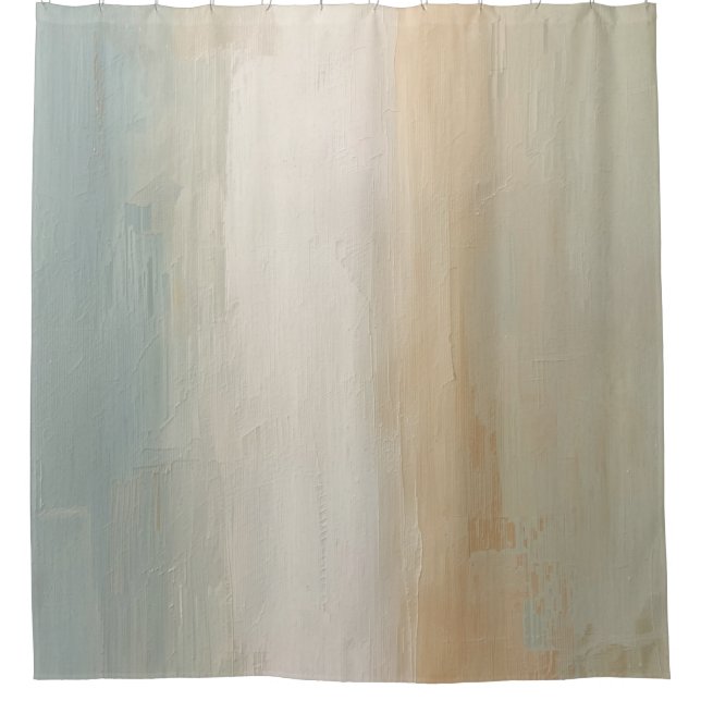 Soft Blue Beige Olive Grey Rustic Abstract Print Shower Curtain (Front)