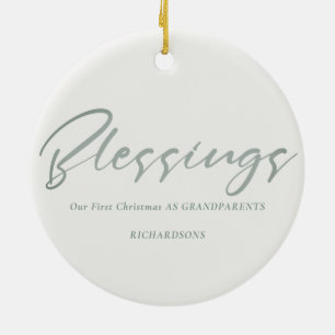 SOFT BLUE BERRIES WREATH OVERLAY BLESSINGS PHOTO CERAMIC TREE DECORATION