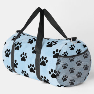 Soft Blue Black Paw Print Monogram Personalise Duffle Bag