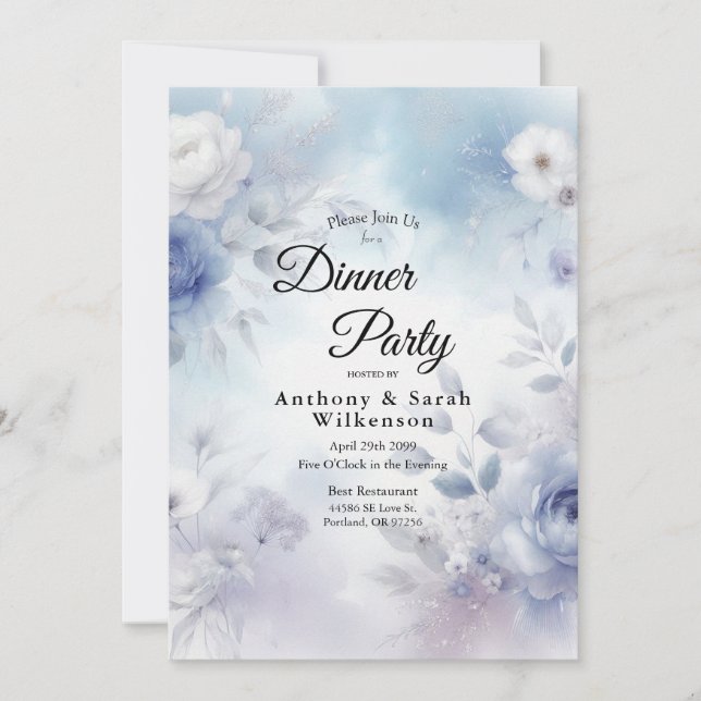 Soft Blue Blossoms and Lavender Mist Invitation (Front)