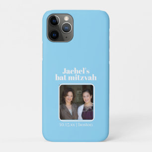 Soft Blue Bold Typography Bat Mitzvah Case-Mate iPhone Case