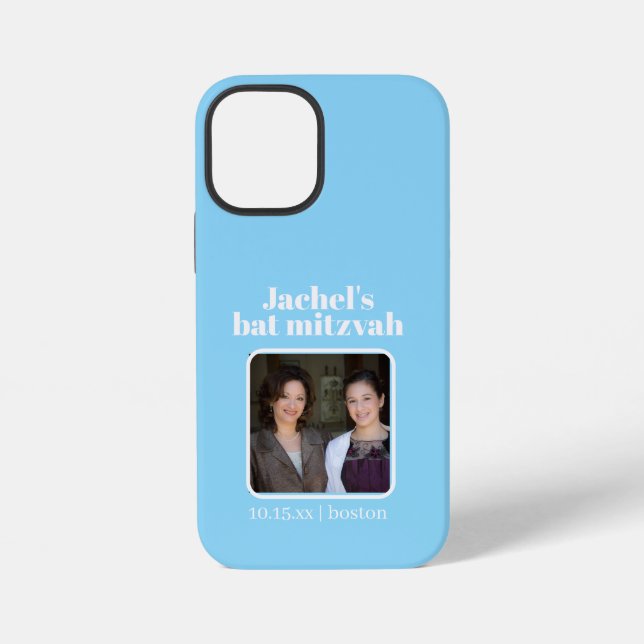 Soft Blue Bold Typography Bat Mitzvah  iPhone Case (Back)