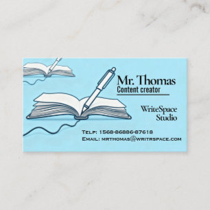 Soft Blue: Books and Pens in Minimalist Design Business Card
