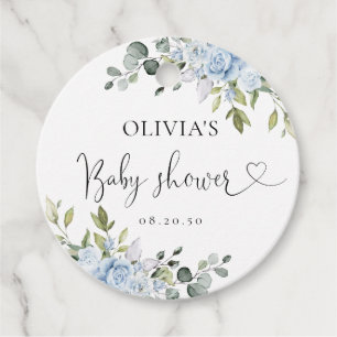Soft Blue Botanical Baby Shower Favour Tags