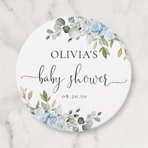 Soft Blue Botanical Baby Shower Favour Tags