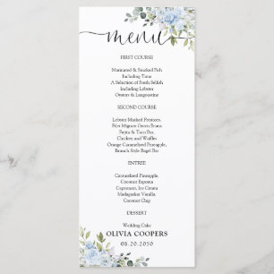 Soft Blue Botanical Baby Shower Menu