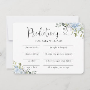 Soft Blue Botanical Baby Shower Predictions Card