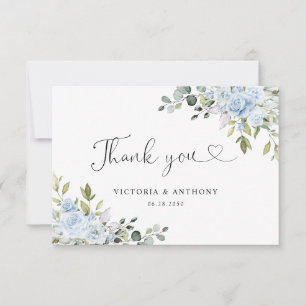 Soft Blue Botanical Bridal Shower Flat Thank You Card