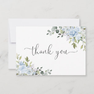 Soft Blue Botanical Bridal Shower Flat Thank You Card