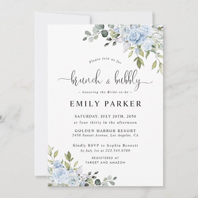 Soft Blue Botanical Bridal Shower Invitation (Front)