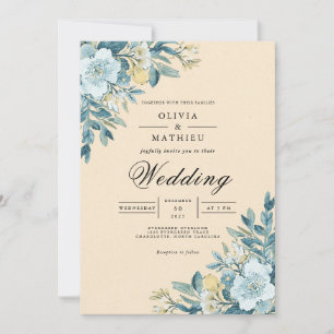 Soft Blue Botanical Flourish Wedding Invitation