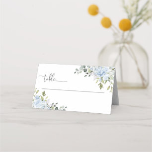 Soft Blue Botanical Wedding Folded  Place Card