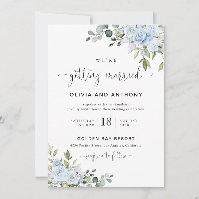 Soft Blue Botanical Wedding Invitation (Front)