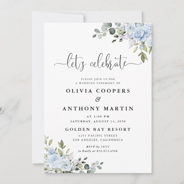Soft Blue Botanical Wedding Invitation (Front)