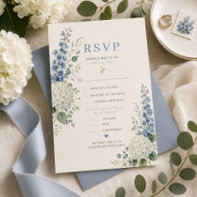 Soft Blue Botanical Wedding RSVP Card
