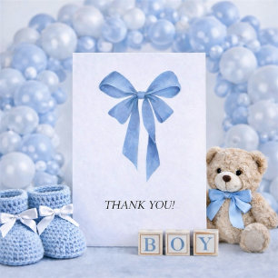 Soft Blue Bow Boy Baby Shower Thank You Card